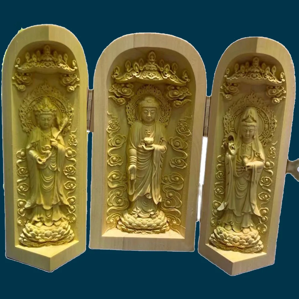 

Буддистские товары, кавайная деревянная статуя будды из бокса ручной работы, аксессуары для украшения дома, украшение для комнаты из дерева