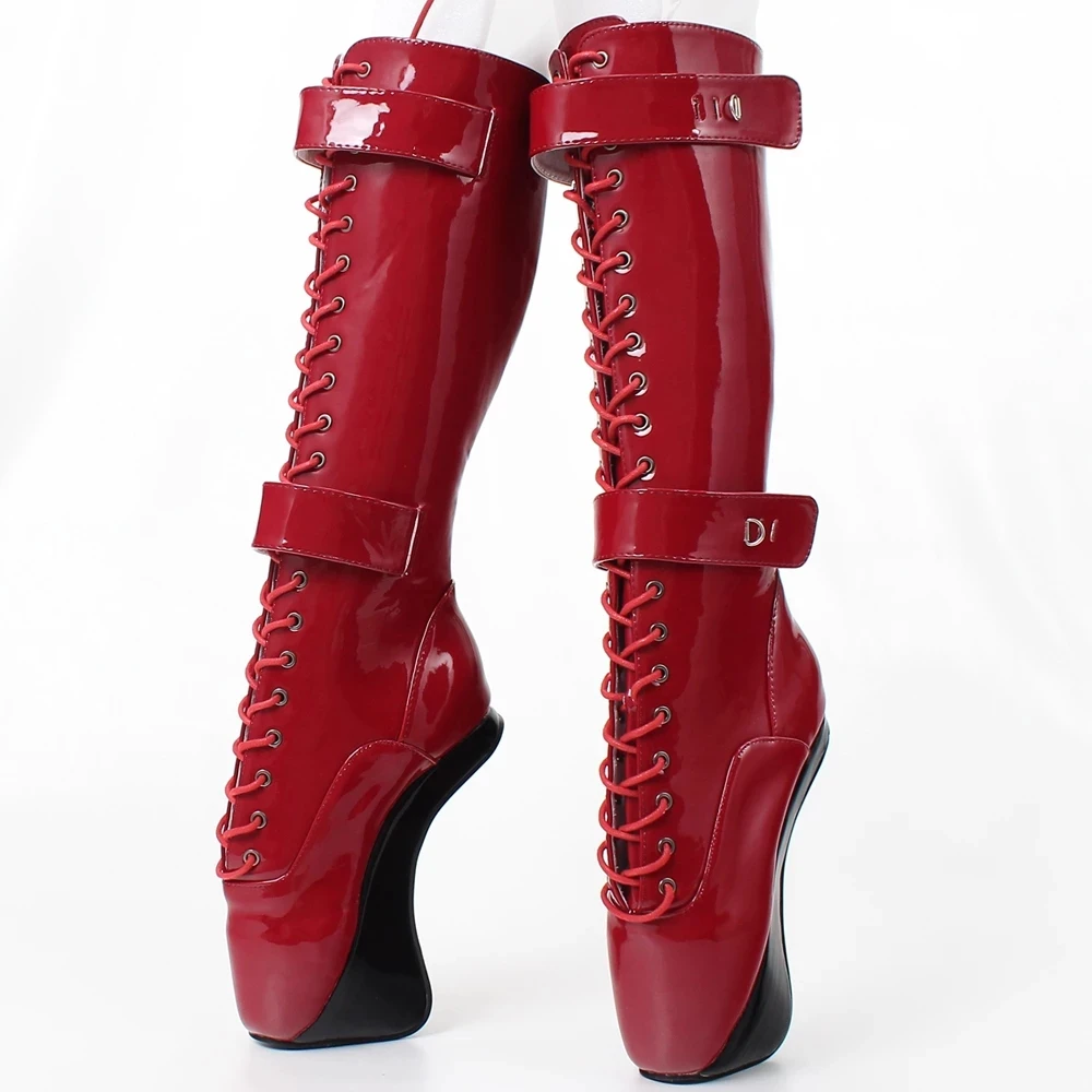 Sexy Hoof Heel Knee-high Boots Pointed Toe Lockable Ballet Boots With Lock Plus Size 36-46