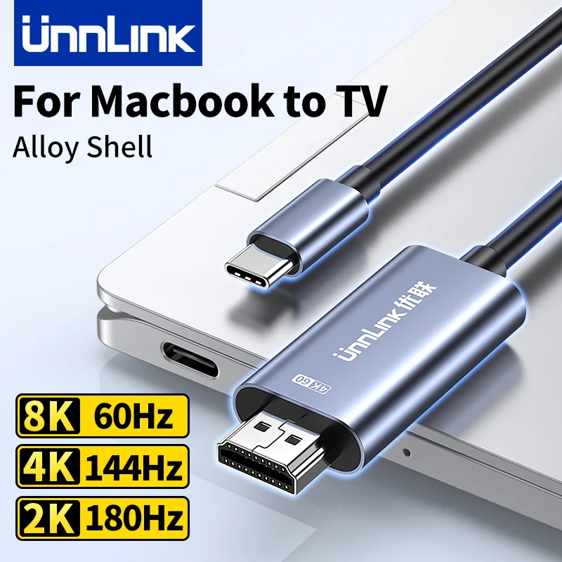 Кабель Unnlink USB C — HDMI 8K 60 Гц 4K 144 2K 180 для Macbook iMac Mac Mini iPhone 15/16 ТВ-монитор проектор