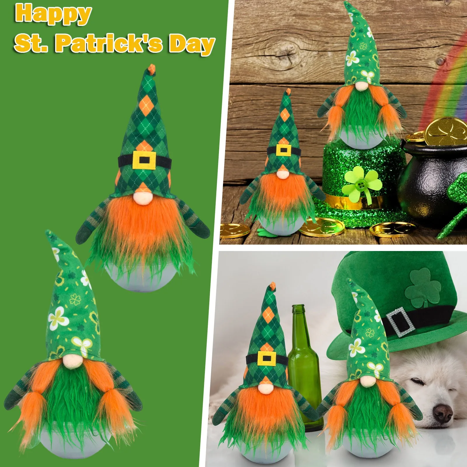 

St. Patrick'S Day Decoration Green Faceless Doll Ornament Doll