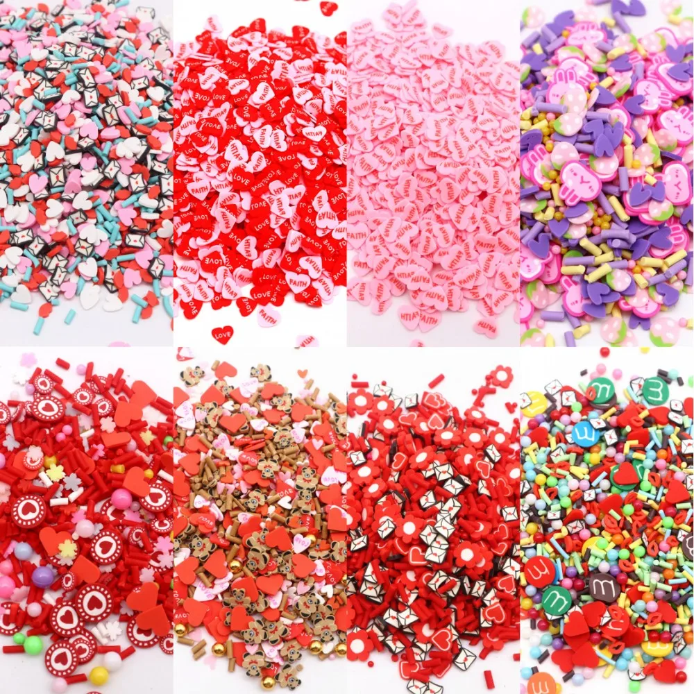 10g Heart Polymer Clay Lovely Cute Heart Clay Slices Valentine Sprinkles for DIY Craft Slime Filling Nails Art Accessories