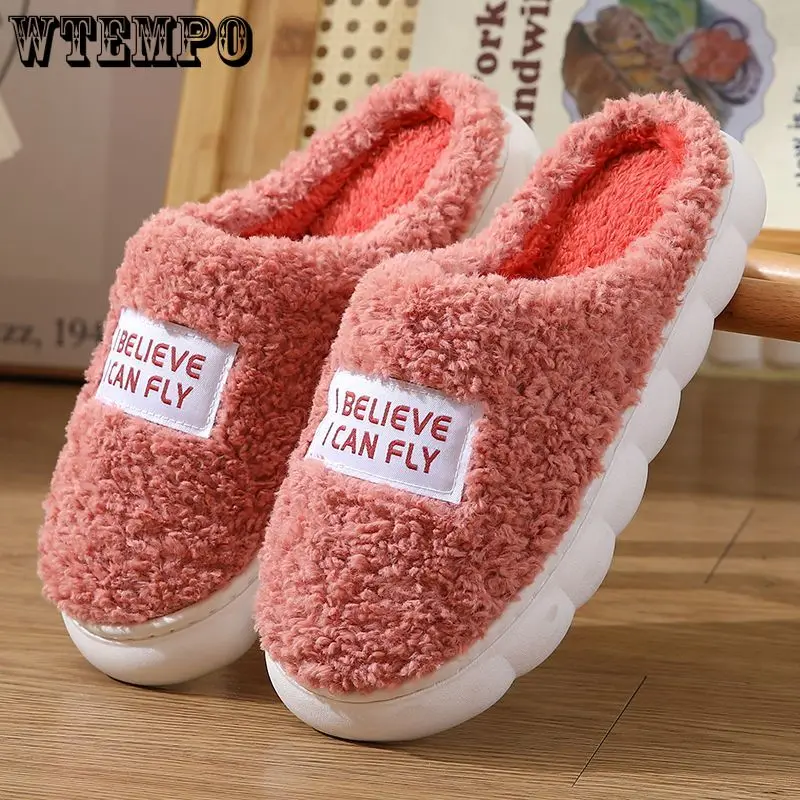 

WTEMPO Winter Home Warm Fluffy Slippers Thick Sole Home Indoor Outside Boy Girls Slides Ladies Couples Cotton Shoes Wholesale