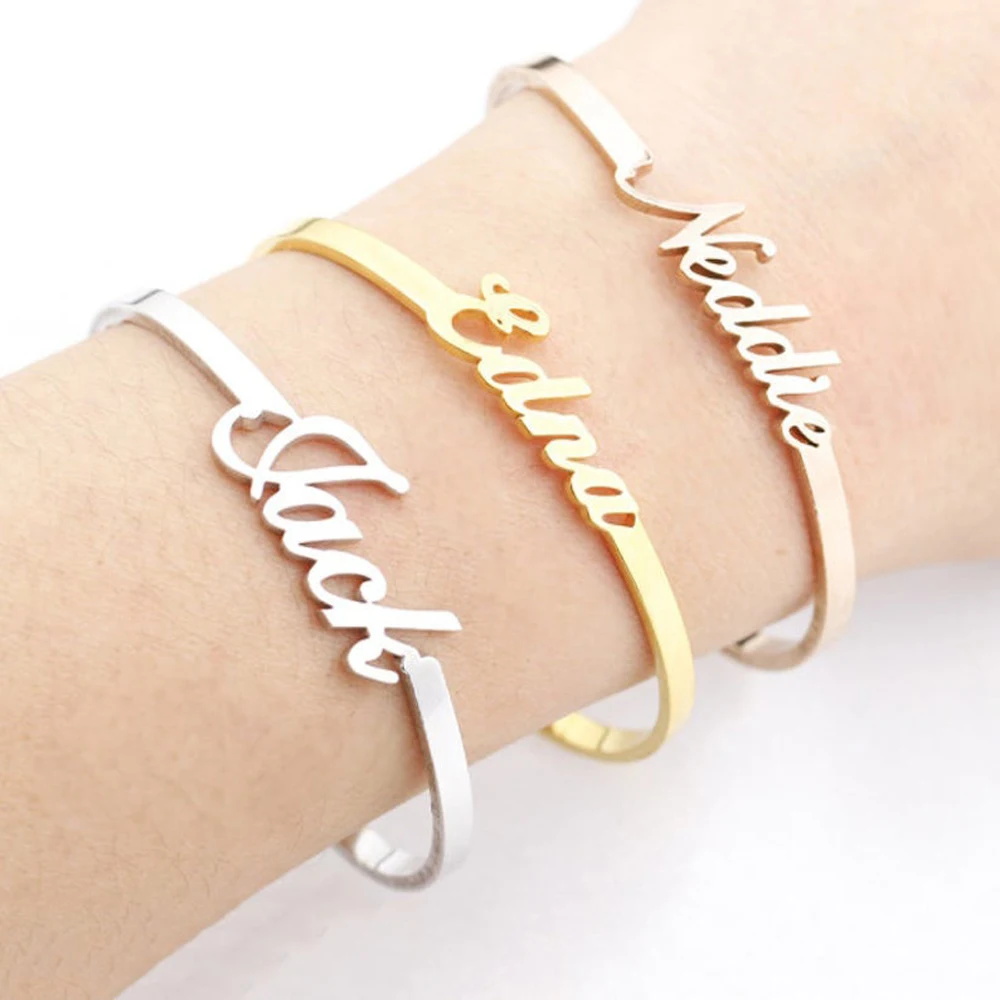 Name Bracelet for Women Stainles Steel Custom Letter Opening Personality Bangle Girl Jewelry Gold Color Bracelet for Best Friend