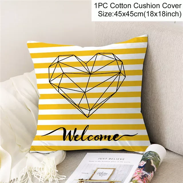 

Yellow Black Geometric Pattern Square Cushion Cover Pillow Case Polyester Throw Pillows Cushions For Home Decor 45x45cm