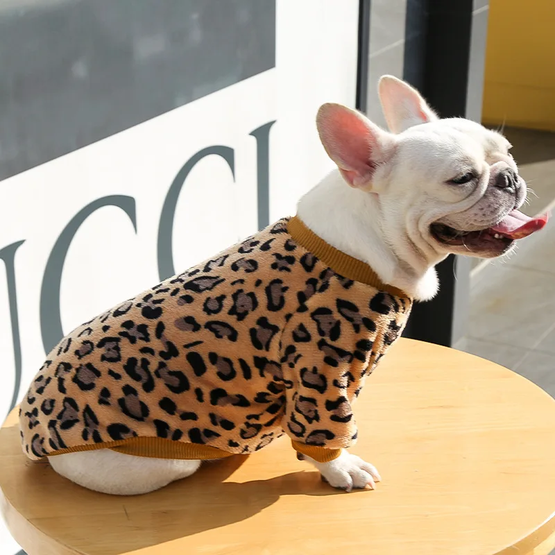 

Leopard print big dog Law bulldog puppy dog autumn winter thermal pajamas coat pet cat two-legged clothes
