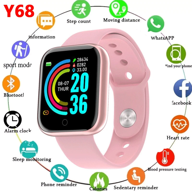 

Smart Watch Y68 Heart Rate Blood Pressure Blood Oxygen Monitoring Multi-Function Reminder Sleep Monitoring D20 For Xiaomi Huawei