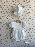 2022 summer new baby girl short sleeve bodysuit hat cotton infant girl clothes toddler princess lace flower jumpsuit 0 24m