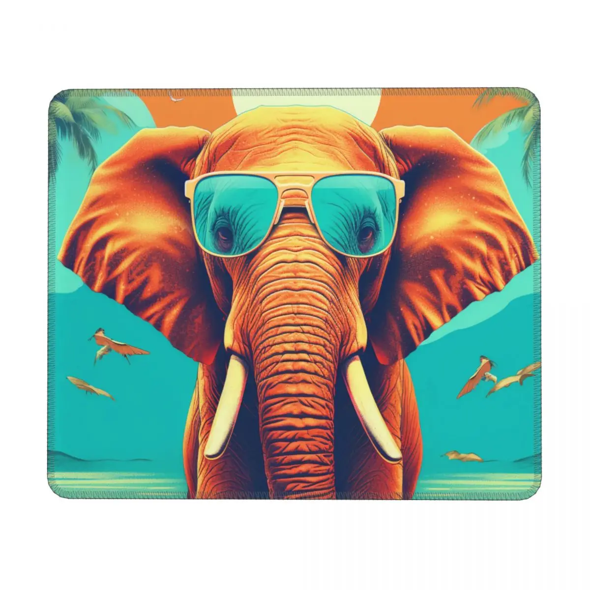 

Elephant Print Mouse Pad Graphic Illustration Sunny Beach Sunglasses Desktop Rubber Mousepad Simple Non Slip Fantasy Mouse Pads