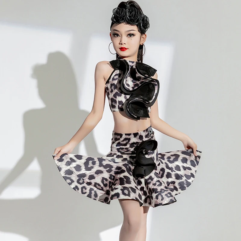 

Женский костюм для латиноамериканских танцев, костюм с леопардовой юбкой, модель DN15147, 2023