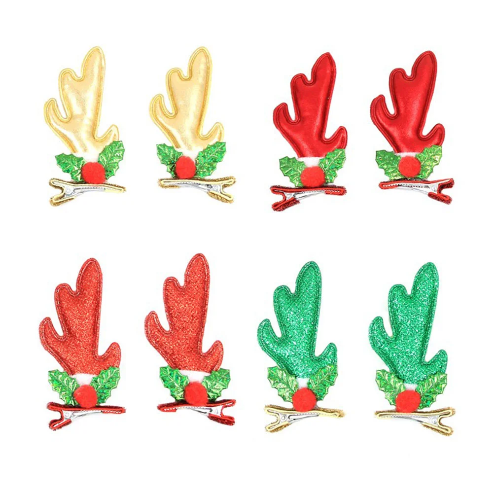 

4 Pairs of Christmas Sequins Hair, 3D Reindeer Hair Barrettes Deer Horn Hair Accessories for Kids Adults