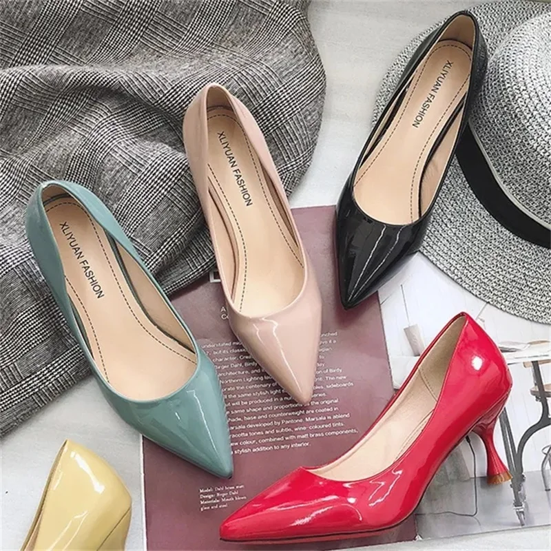 

Spring Women's High Heels Spring Thin Heels Shallow Mouth Sexy Temperament Versatile Work Shoes Patent Leather Comfortable