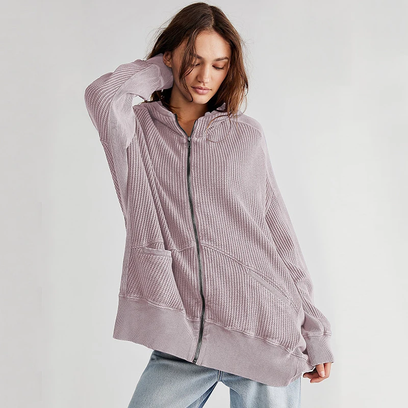 

2023 Fall Woman Clothing Cardigan Hoodies Coat Fashion Casual Long Sleeve Zipper Pockets Hooded Tops Female Streetwear Outerwear