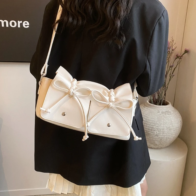 Женская эстетичная плиссированная милая сумка из искусственной кожи с бантом
