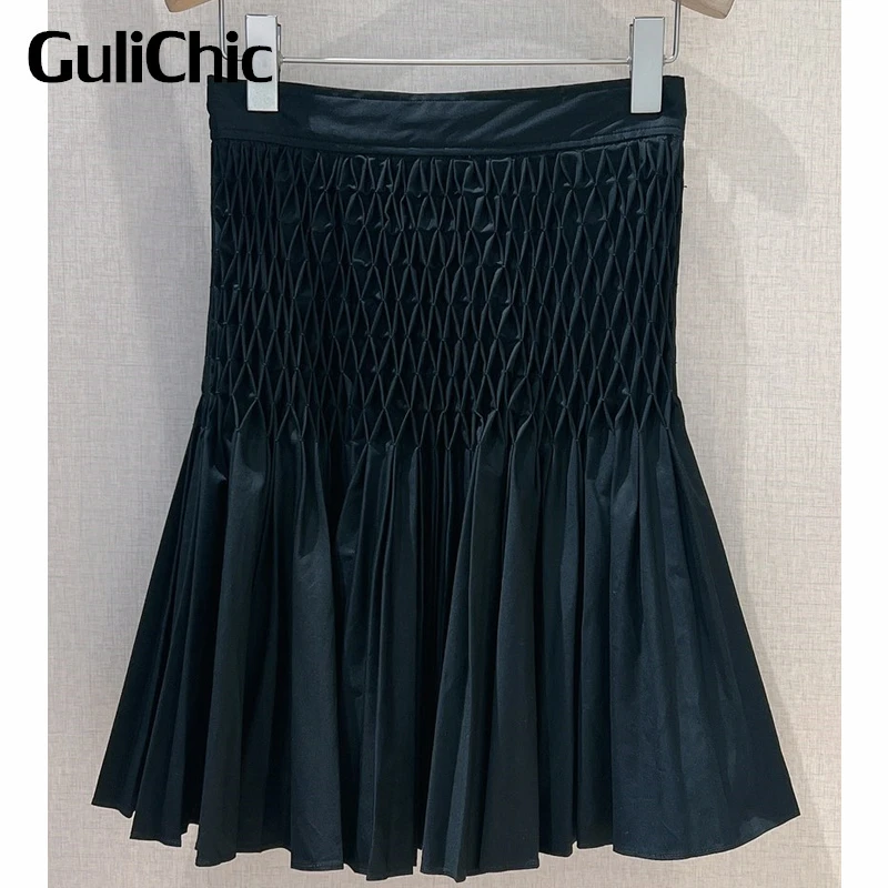 

5.7 GuliChic Runway Fashion High Waist Argyle Ruched Flared Skirt Women