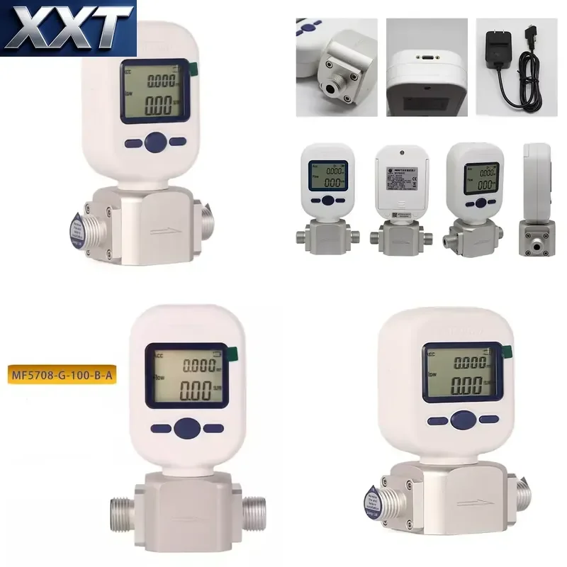 Фото XXT MF5708 0-100 л/мин G-100 Электронный сенсорный расходомер для сжатого воздуха с цифровым дисплеем, массовый расходомер №1