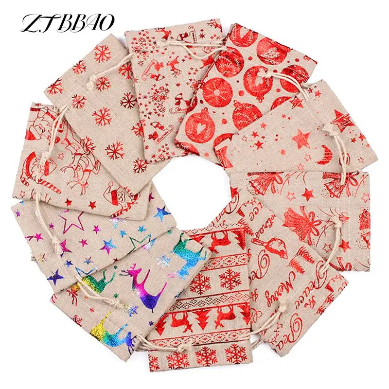 

10 шт., хлопковые подарочные пакеты с принтом, 10 х14 см