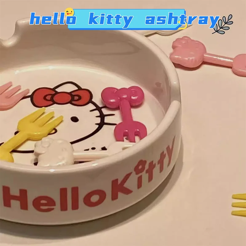 

Sanrios Hello Kitty креативная керамическая пепельница керамическая гостиная аниме мультяшное стекло милая девушка домашняя искусственная Мода