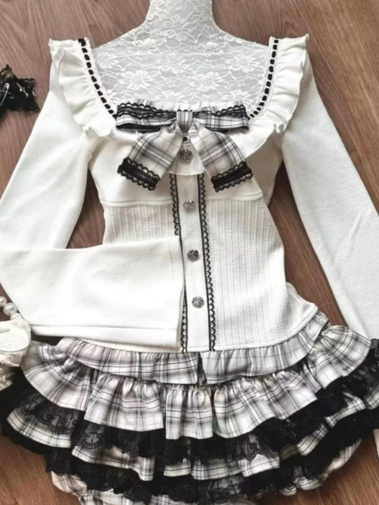 Kawaii Женский комплект из двух предметов Корейский милый тонкий бант Y2k