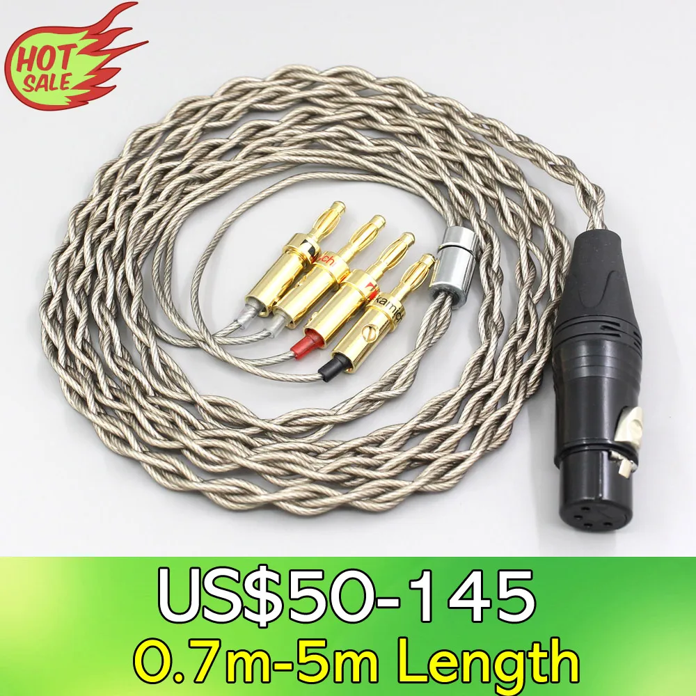 LN008115 99% Pure Silver + Graphene Silver Plated Shield Earphone Cable For XLR Male Female 4.4mm 2.5mm To 4 pcs of Banana Plugs