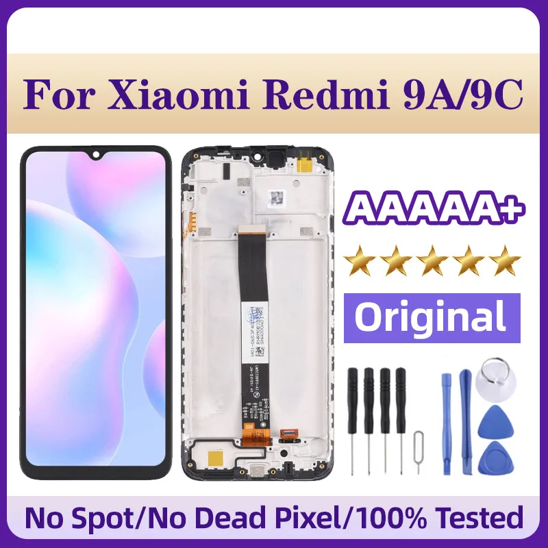 

8 Original LCD Screen and Digitizer Full Assembly with Frame for Xiaomi Redmi 9A / Redmi 9C Display Black