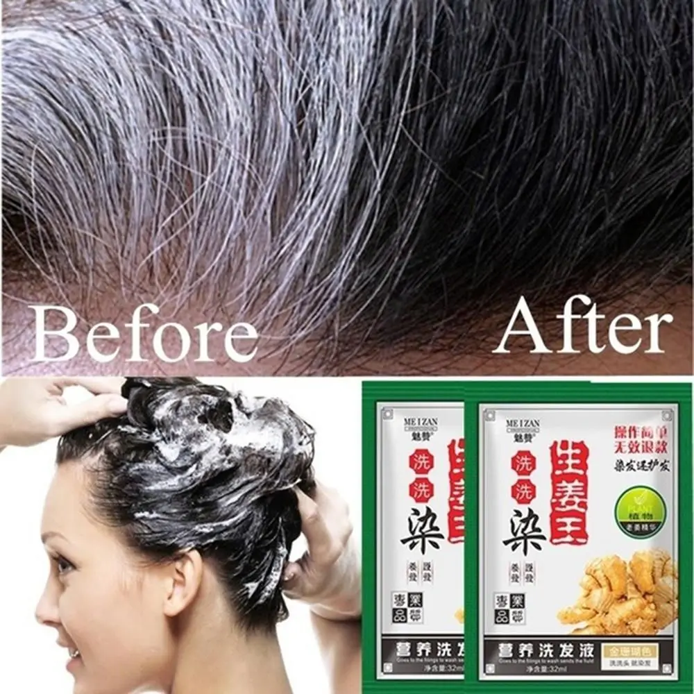 

1 Pc Hair Shampoo Instant Hair Dye 5 Minutues White Hair into Black Mild Formula Ginger Extracts Multicolor Hair Styling Tools
