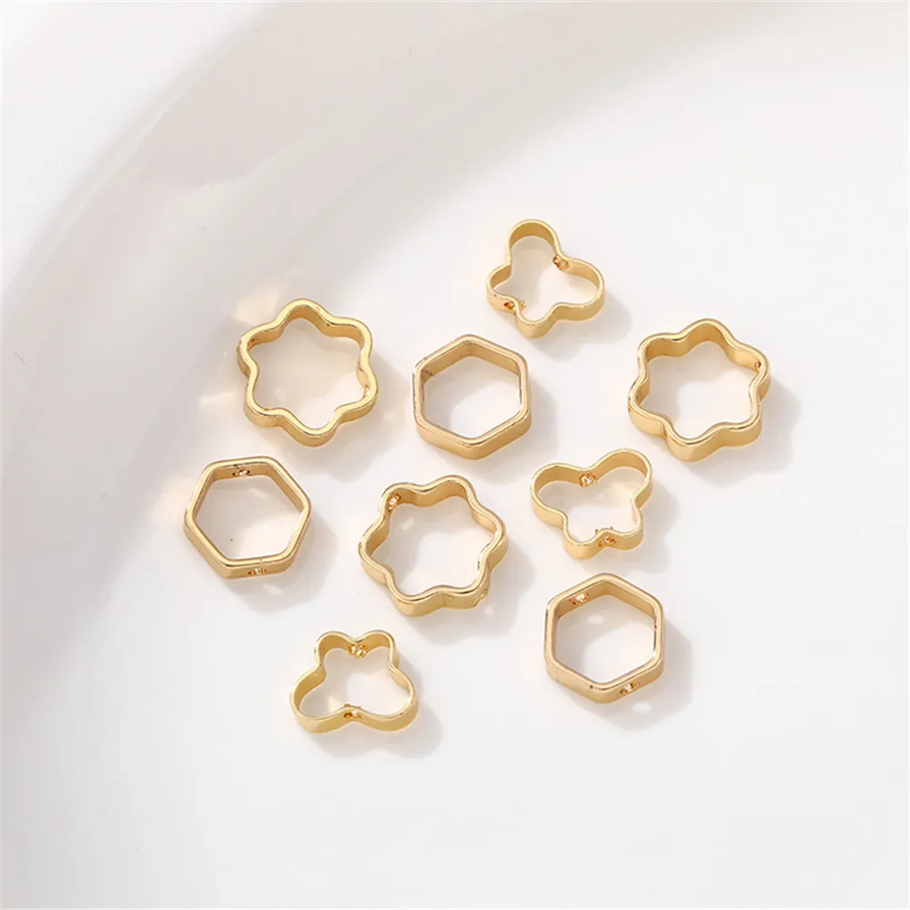 

14k gold wrapped hexagonal bead ring butterfly plum blossom straight hole pierced bead DIY handmade jewelry material accessories