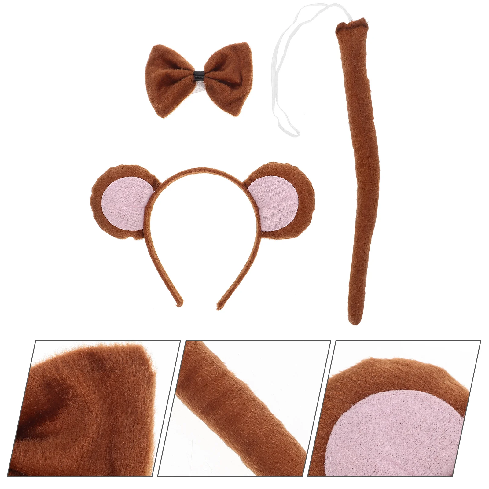 Monkey Ears Headband Tail Set Animal Cosplay Halloween Headdress Supplies Party Costume Prop Kids Makeup