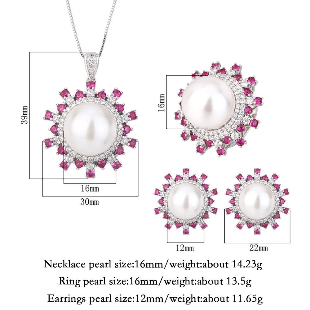 Женский ювелирный комплект из колье и серёг с рубиновым Камнем 12-16 мм