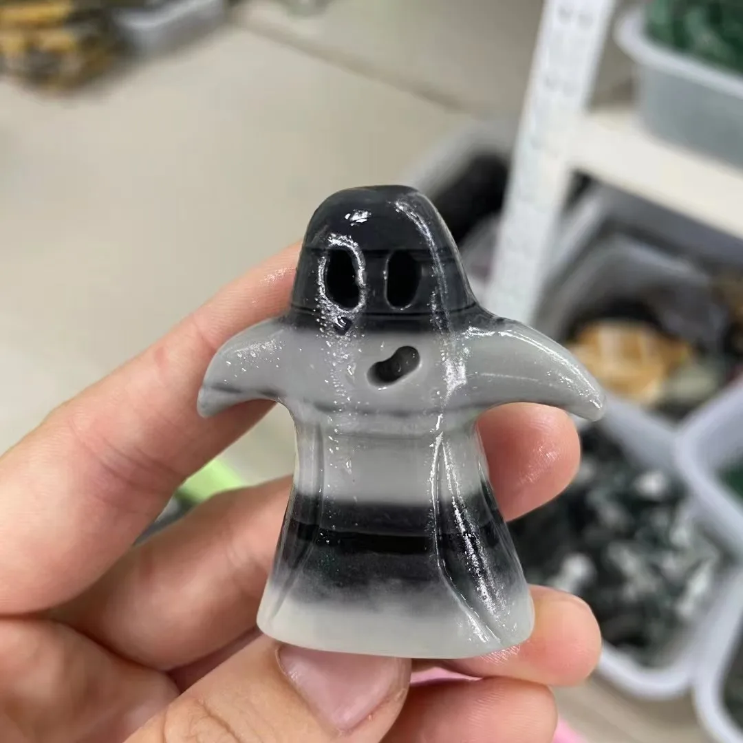 

5cm Natural Taichi Stone Halloween Ghost Carving Crystal Handmade Energy Home Ornaments Healing Decoration Stones 1pcs