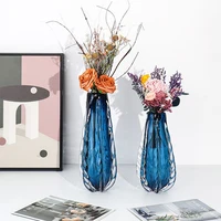 Glass Nordic Plant Pot Vases Blue Transparent Minimalist Flower Bottle Modern Design Living Room Pot De Fleur Office Decoration