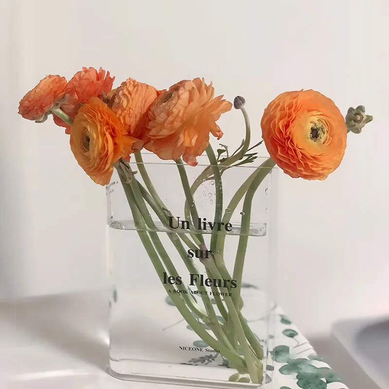 Ins Acrylic Book Vase Transparent Table Hydroponic Flower Vases Creative Desktop Ornament Living Room Decoration ваза для цветов 1