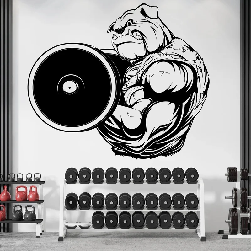 

Gym Wall Decal Weightlifting Dog Sport Motivation Workout Wall Art Decor Dumbbell Fitness Sign Sticker Interior Wallpaper S605