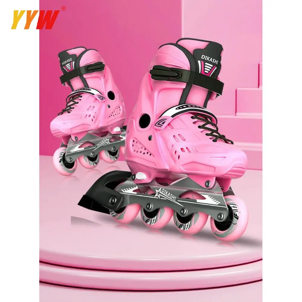 Adjustable Inline Skates Indoor And Outdoor Kids Girls Boys Roller Skate Pink Yellow Blue Children Inline Sneakers Wheels Shoes images - 6