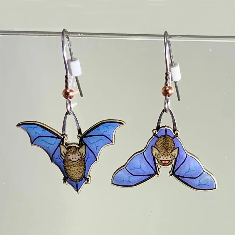 

Cute Asymmetric Bat Earrings Blue Wings Flying Animal Goth Accessories Punk Statement Earrings Gifts for Women Party
