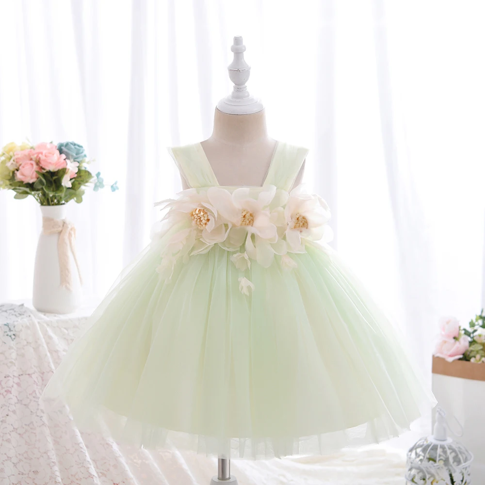 Yoliyolei Sling Baby Girl Children Dresses Flower Girl Ball Gowns Tulle Dresses Casual Wedding Party Kids Clothes for 1-4Y