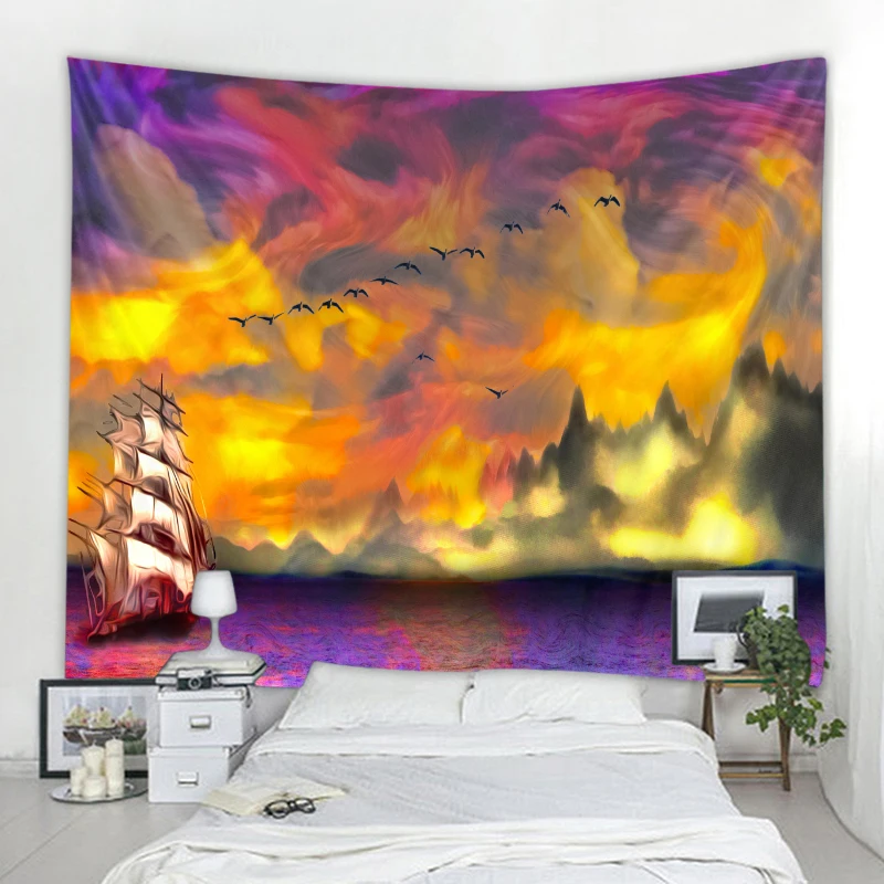 

Nautical Landscape Decorative Tapestry Curtain Nordic Bohemian Hippie Wall Decor Tapestry Curtain Living Room Bedroom