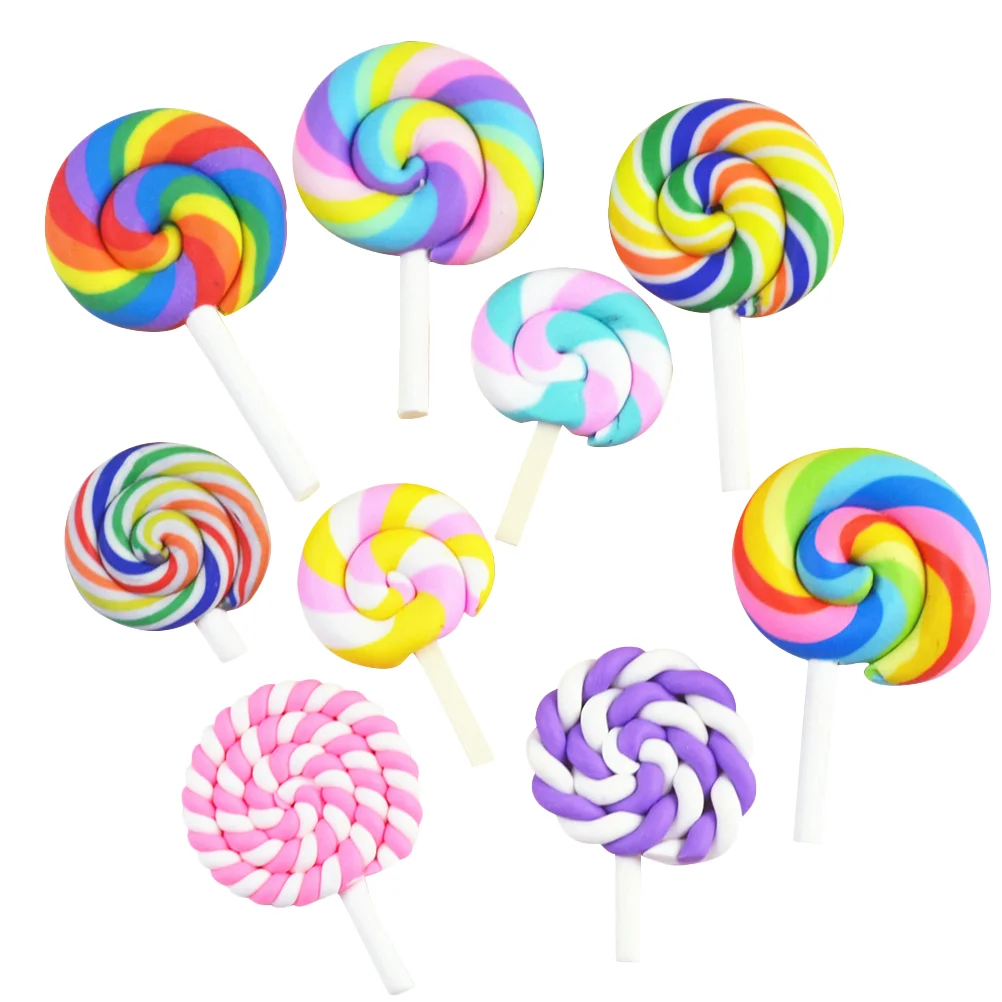 

Lollipop Charms Candy Clay Flatback Beads Swirl Pendants Resin Diy Polymer Charm Keychain Pendant Rainbow Lolly Giant