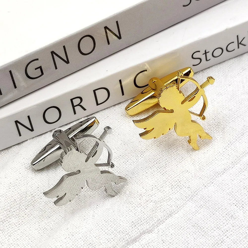 Cute Men's Cufflinks Cupid Fashion Men's Shirt Cufflinks Stainless Steel Charm Jewelry For Boyfriend Husband Good Friend Gift