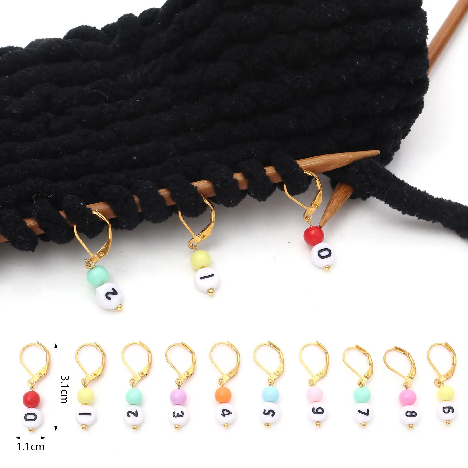 Набор маркеров для вязания из меди и акрила, 0-9, 3,1 см х 1,1 см