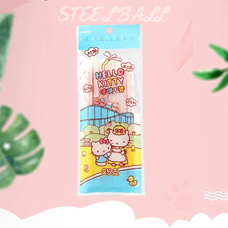 

210Mm 6Mm 25Pcs Colorful Disposable Straw Hellokitty Kawaii Flexible Bendable Reusable Length Short Straw Accessories