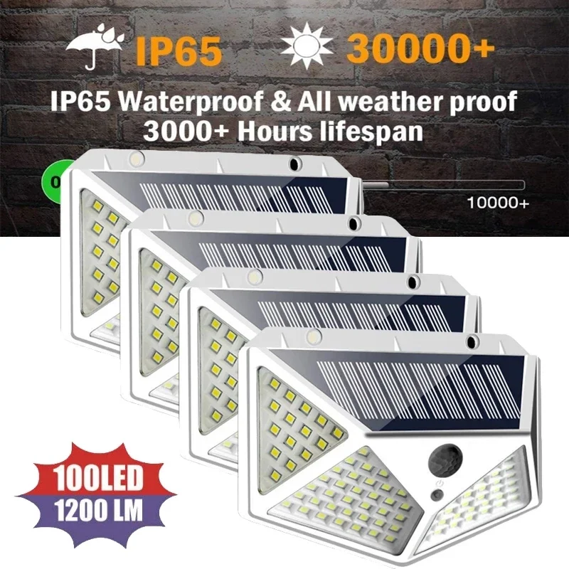 

New Solar Lights Outdoor 100 LED/3 Modes 270° Lighting Angle Solar Motion Sensor Outdoor Light IP65 Waterproof Wall Lamp