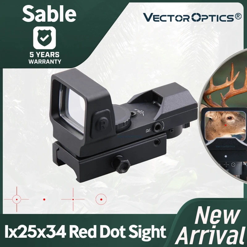 Vector Optics Sable 1x25x34 Tactical Multi Reticle Green Red Dot Sight with QD 20mm Weaver Mount For Dear Shooting Hunting