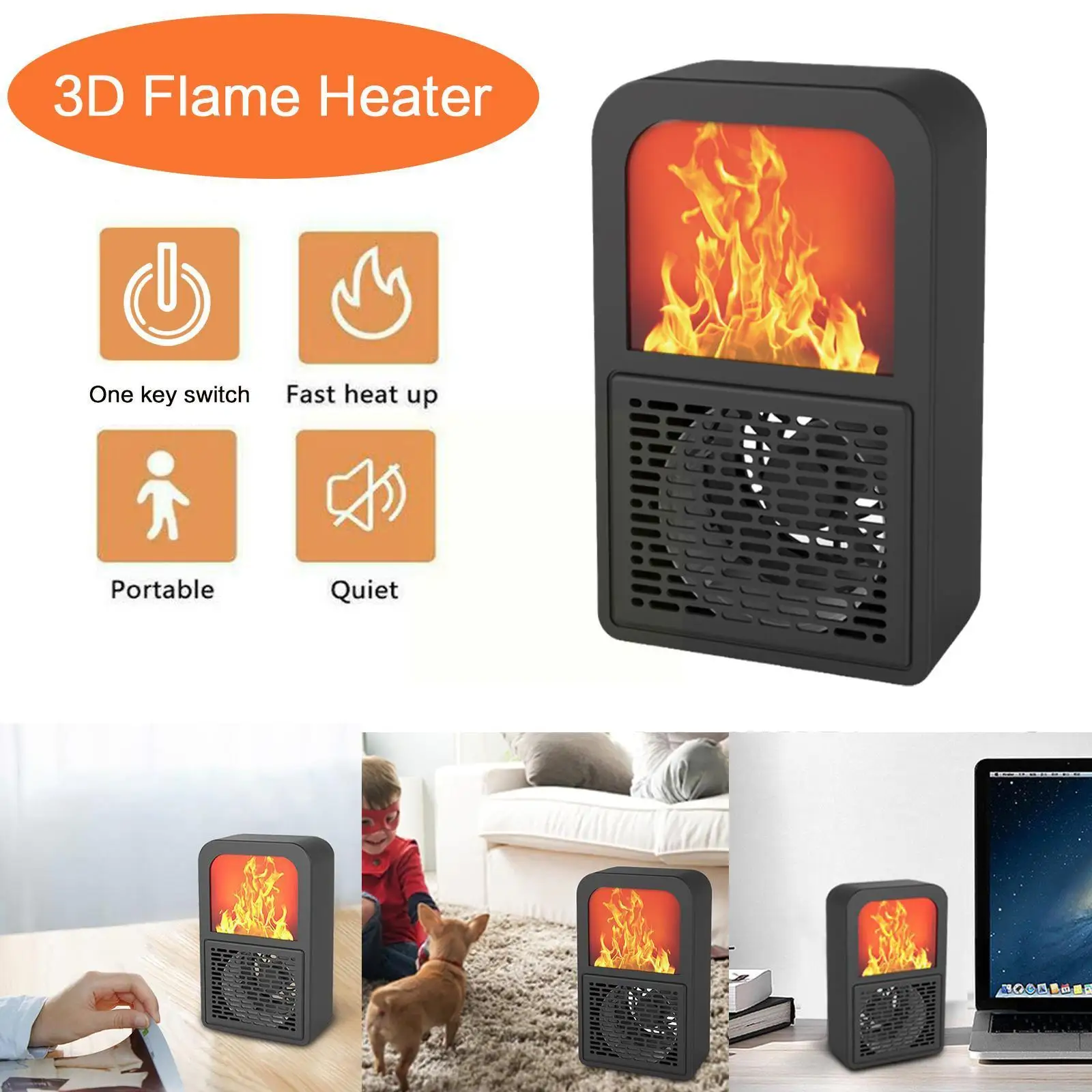 

220v 3d Simulation Flame Heater Portable Mini Heater Desk Wind Office Home Quickly Low Noise Heater Warm Heating V4l9