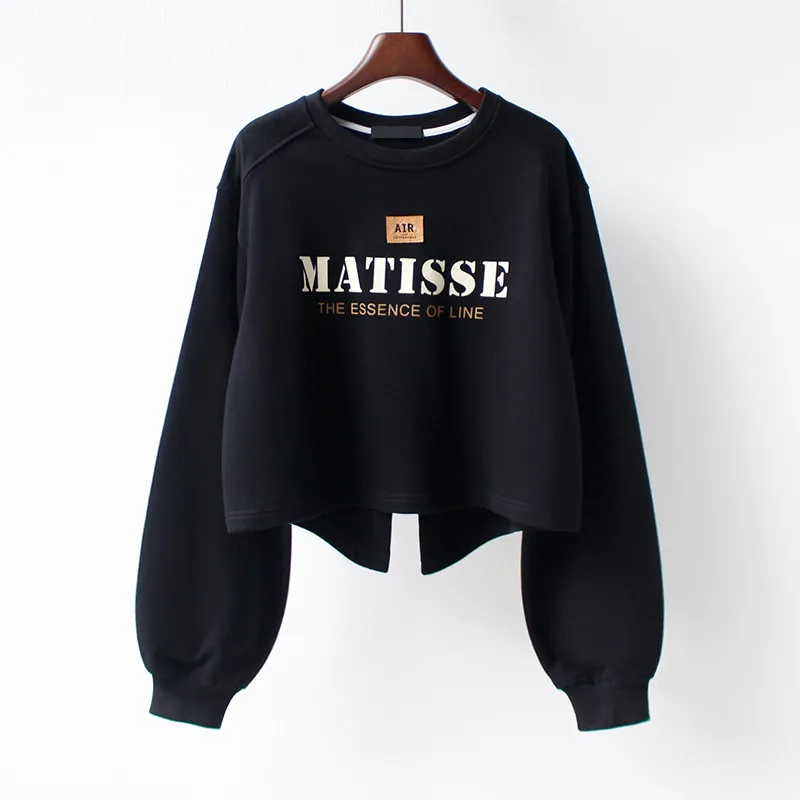 

Split Sweater Letter Lantern Sleeve Round Neck Long Sleeve Blouse Women