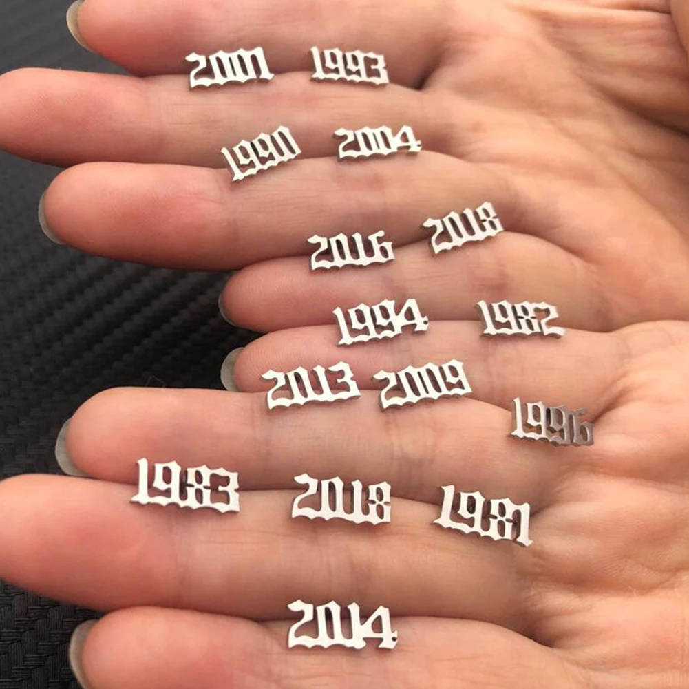 

New Unique Stainless Steel Year Number Earrings Women Men Punk 1980 1992 1999 2000 2019 Birth Wedding Special Date Jewelry Gifts