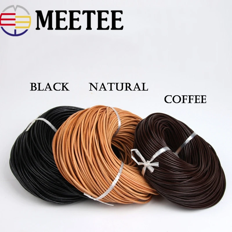 

Meetee 5 метров 1,5/2/2.5/3/4/5 мм круглый шнурок из натуральной кожи для браслета, ожерелья, сделай сам, ювелирные шнуры, сумки для рукоделия