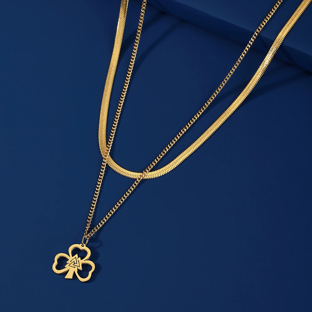 

Kkjoy Clover Pendant Necklace For Women Silver Color Stainless Steel Hollow Double Chain Simple Fashion Jewelry Accessories