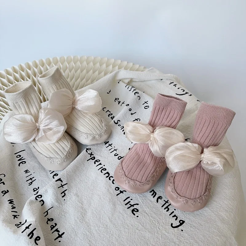 

Кожаные напольные туфли для новорожденных детские носки с корейским бантом носки принцессы для малышей обувь