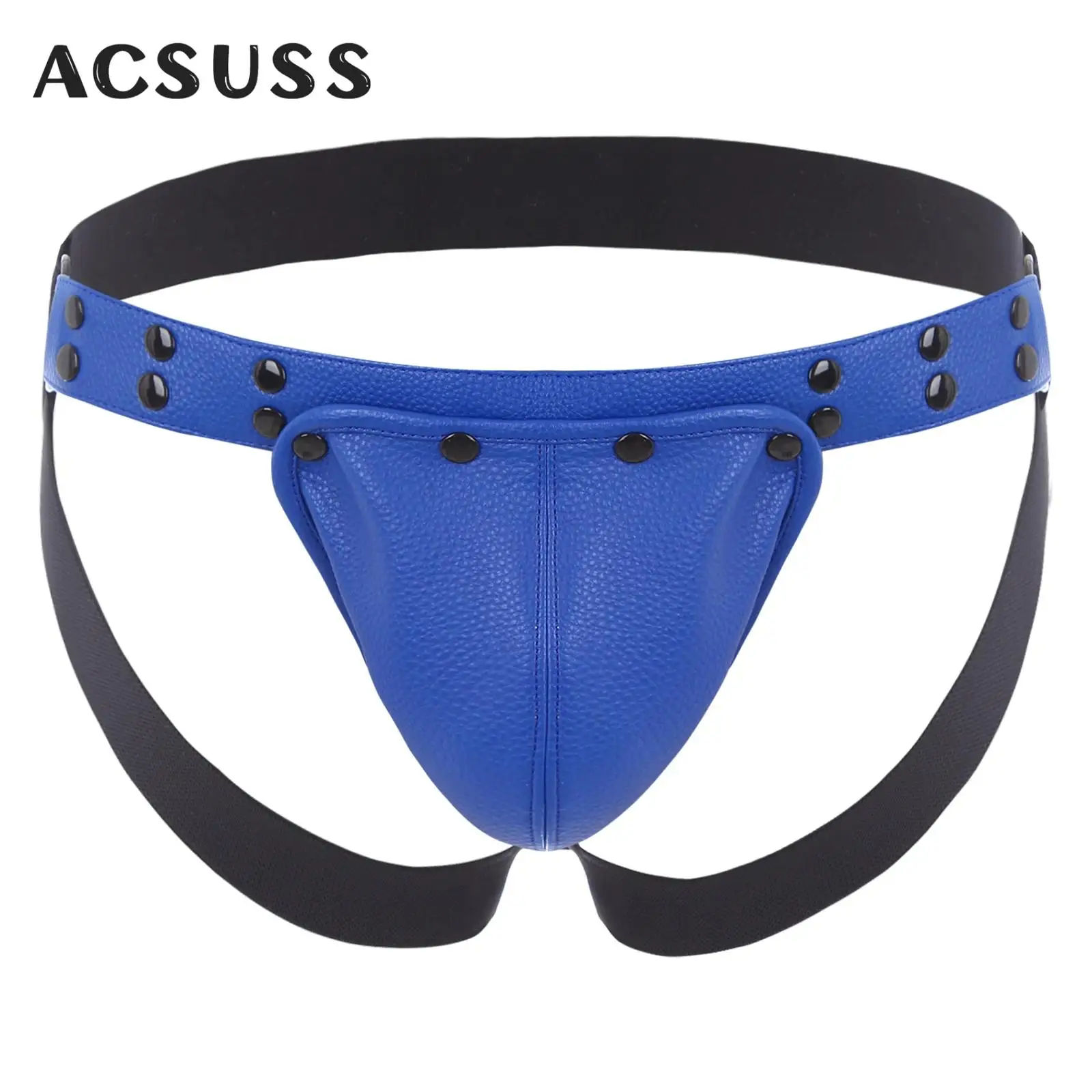 Мужские трусики-стринги из лакированной кожи с эффектом металлик съемный