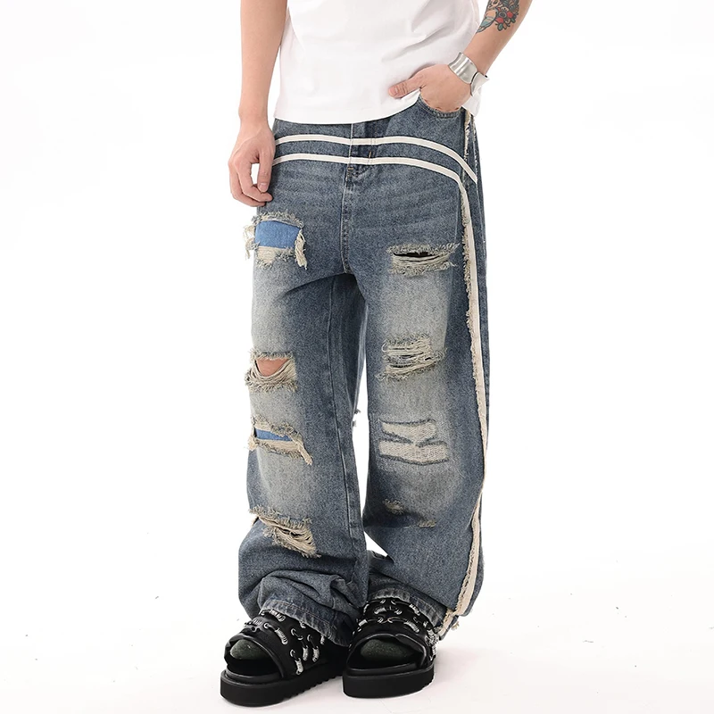 PFNW Американские полосатые рваные дизайнерские джинсы мужские новые High Street